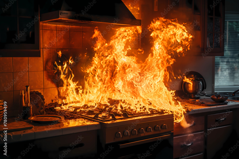 a kitchen fire in a suburban home