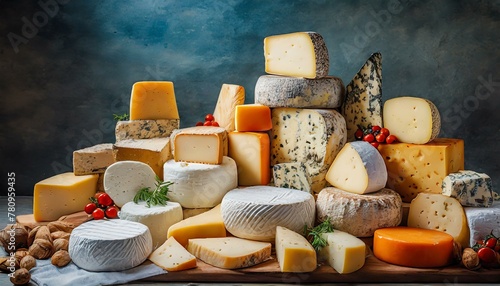 Large assortment of different cheeses 