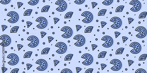 Pizza backdrop. Cute pizza pattern on blue background. Vector illustration EPS 10