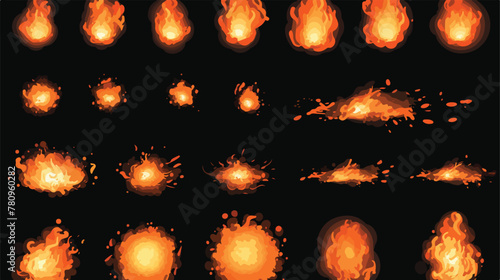 Cartoon fire game effect with smoke cloud vector se