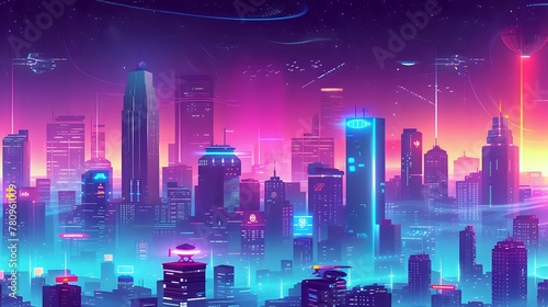 Neon Dreams: Cyberpunk City in Digital Art./n