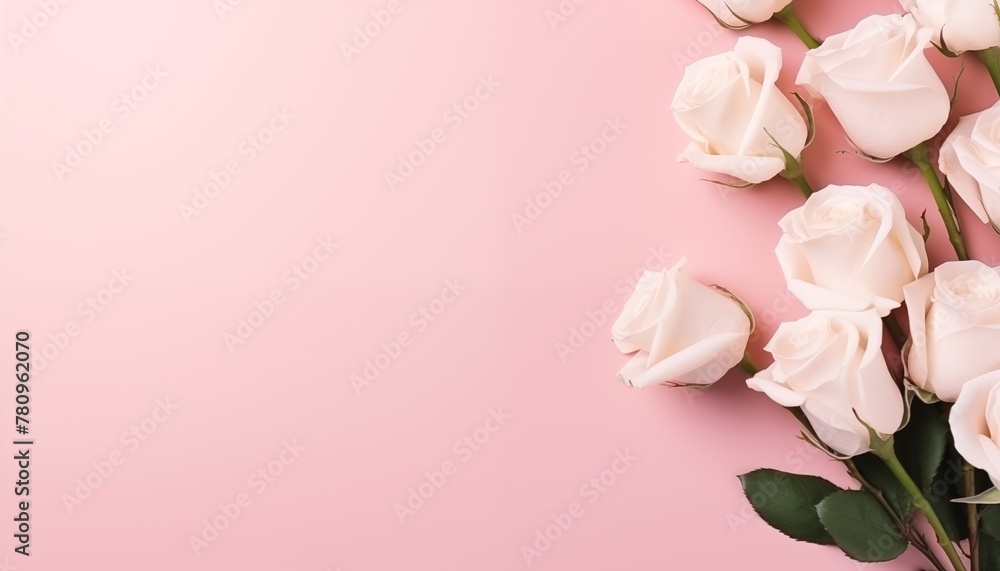 Flores rosas sobre fondo rosa pastel. Espacio para texto. Flores rosas sobre fondo rosa pastel. Espacio para texto.