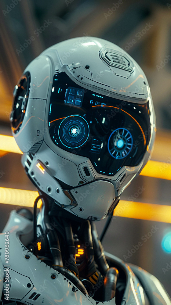 Fototapeta premium Advanced Humanoid Robot Head Close-Up