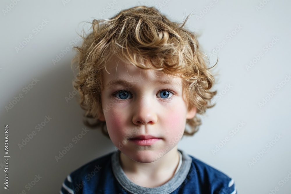 Portrait of a little boy with blond curly hair and blue eyes Portrait of a little boy with blond curly hair and blue eyes