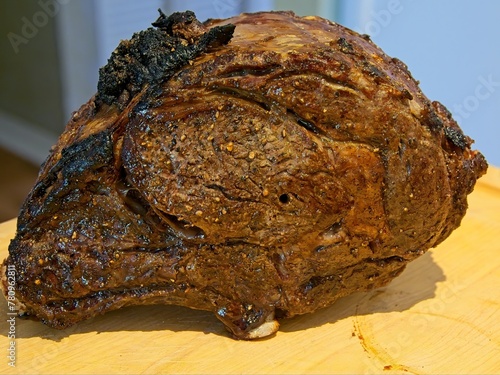 Prime rib roast roasted and taken off the heat to rest