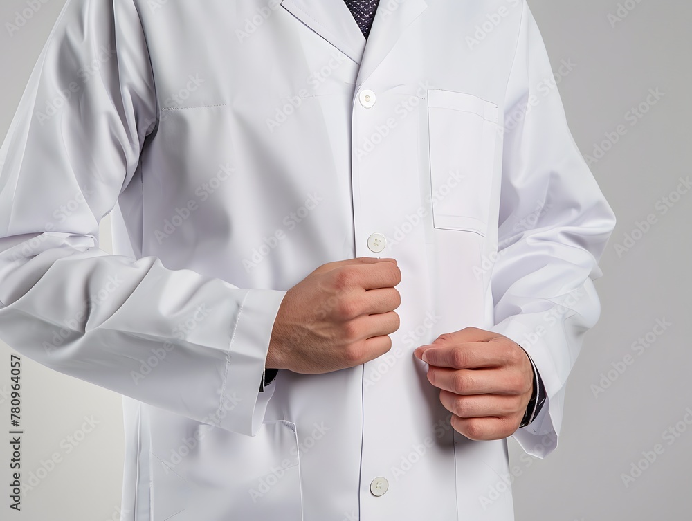 Medical front view white coat mockup close up Medical front view white coat mockup close up