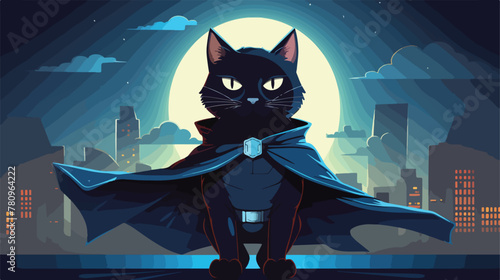 Cat in a superhero cape Vector Illustration heroics