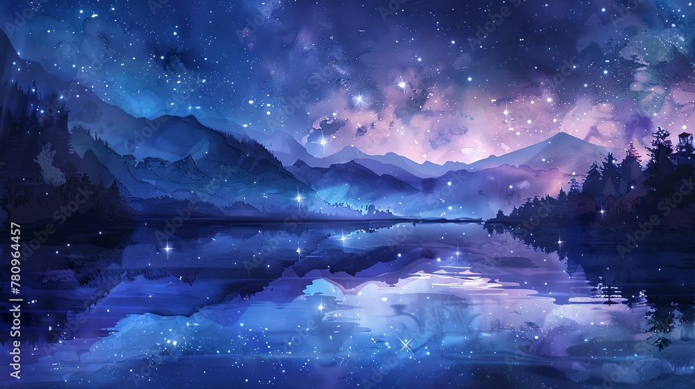 Fototapeta premium Starry Night Over Serene Mountain Lake