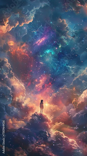 Cosmic Explorer Overlooking Clouds Art © Pandadeda