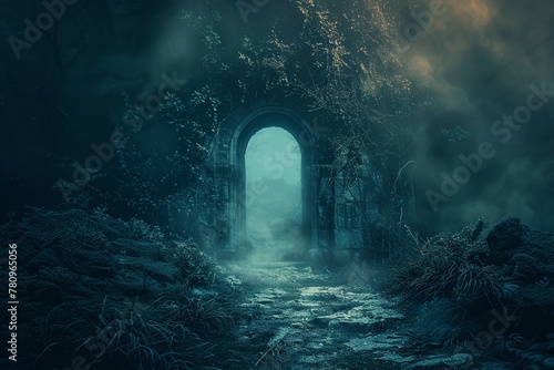 A mysterious gateway into a shadowy and eerie dimension. photo