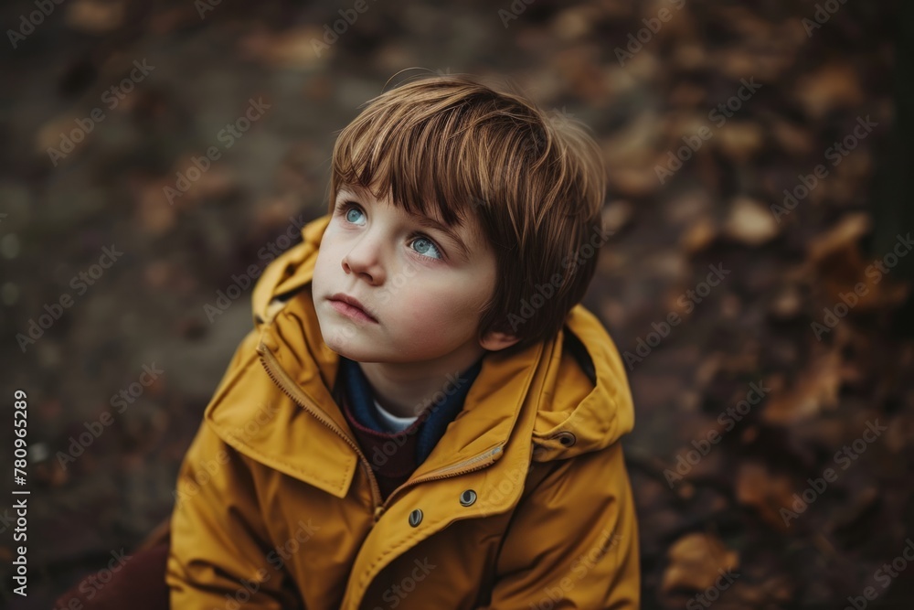 Portrait of a boy in a yellow jacket on an autumn background Portrait of a boy in a yellow jacket on an autumn background