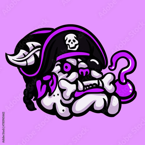 Pirate Bulldog Old School Vector Illustration