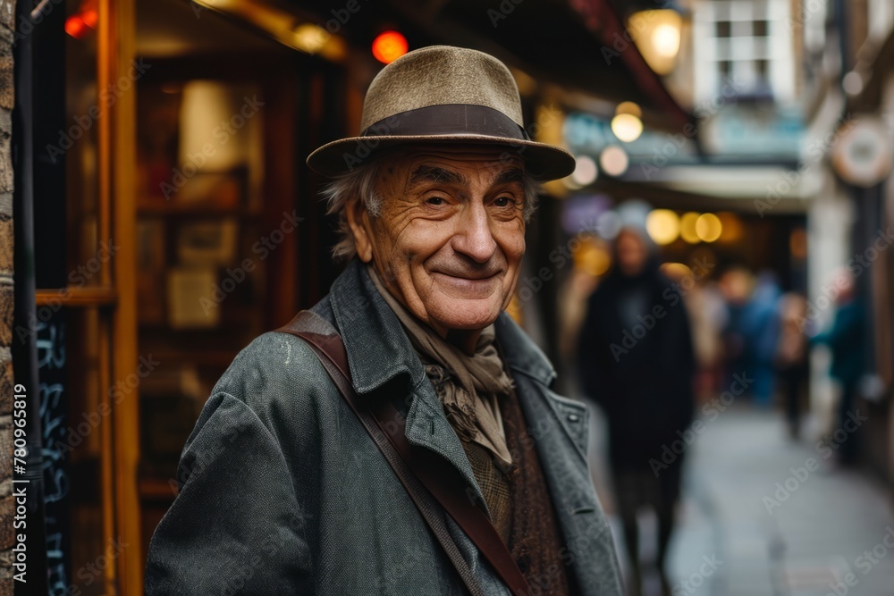 Portrait of an old man in a hat on a street in Paris Portrait of an old man in a hat on a street in Paris