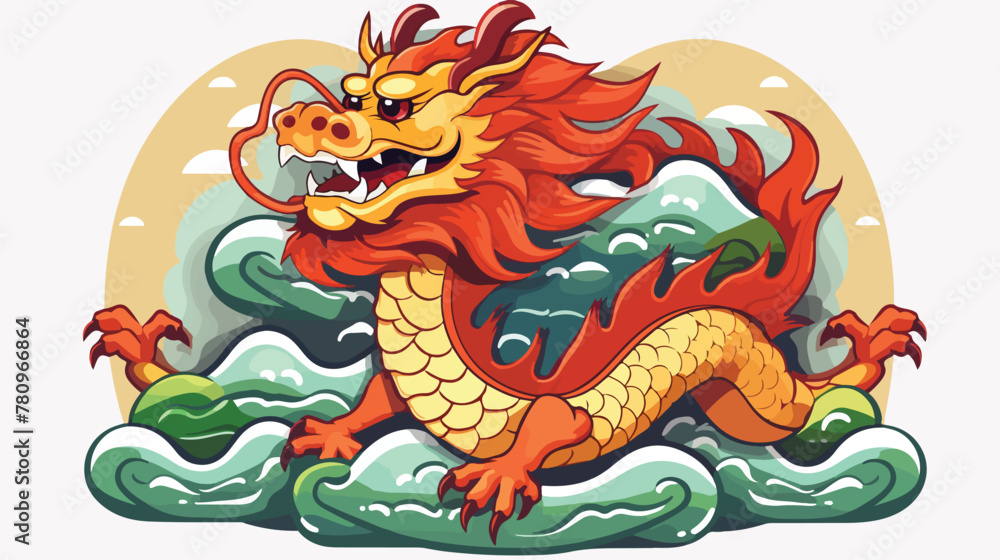 Chinese culture dragon icon isolated 2d flat cartoo