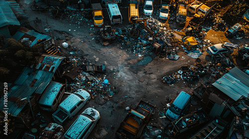 high angle view of junkyard and car wrecks , junkland photo