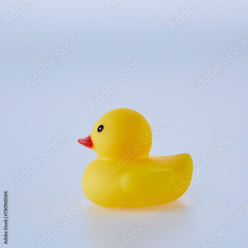 Five Yellow rubber ducks on a white background