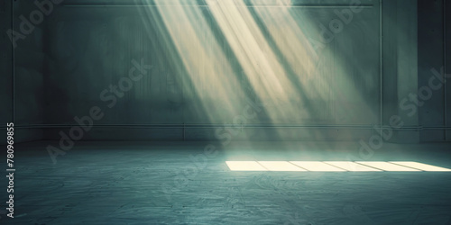 The quiet stillness of an empty ballet studio, with a solitary ray of light illuminating the smooth,