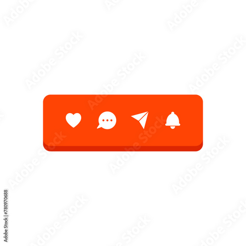Social media set. Heart like, comment, share, subscribe, notification bell. Flat vector design illustration isolated on background.