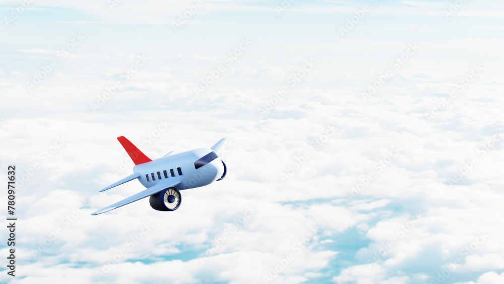 Obraz premium cute cartoon airplane in the clouds