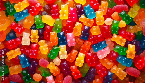 たくさんのカラフルなクマ型のグミ