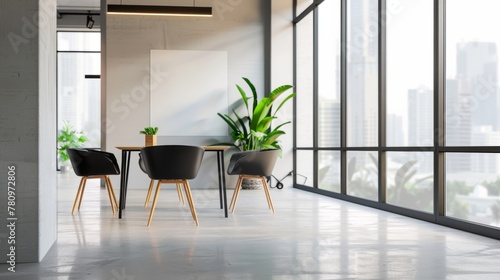 A cozy workspace: the beautiful blurred background of a modern office interior