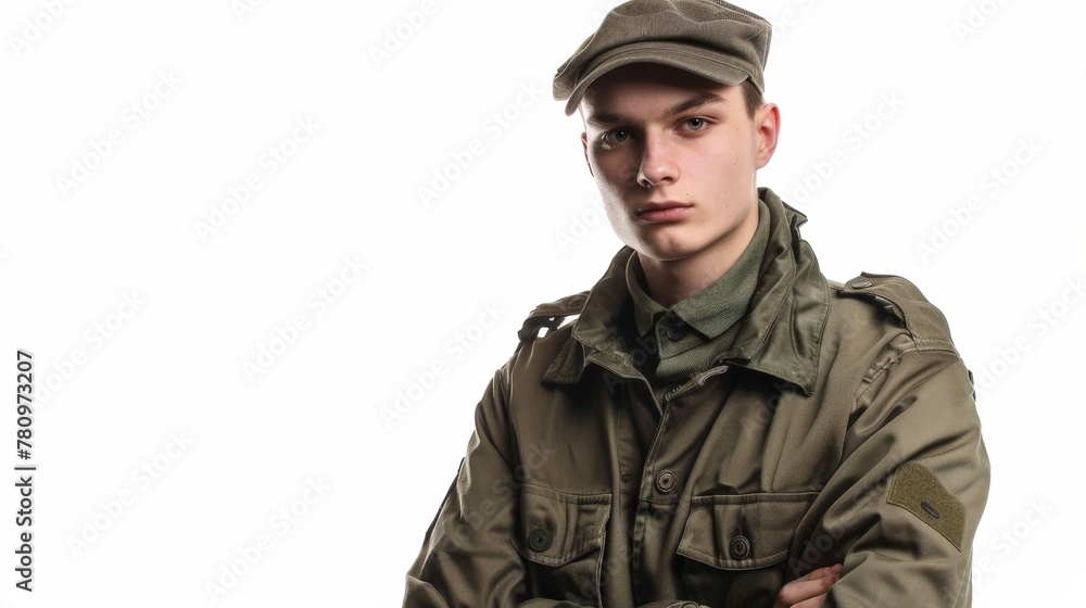 Confident soldier in military attire with arms crossed Confident soldier in military attire with arms crossed