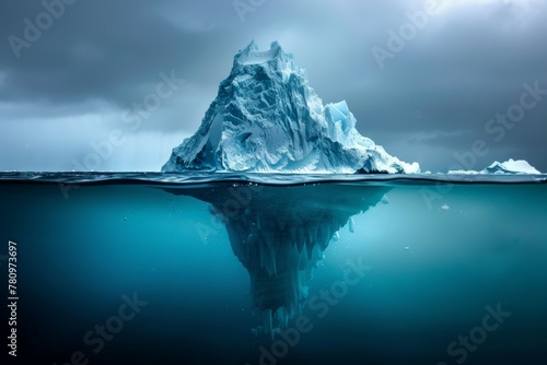 A large iceberg is floating in the ocean. Business concept © Space Priest