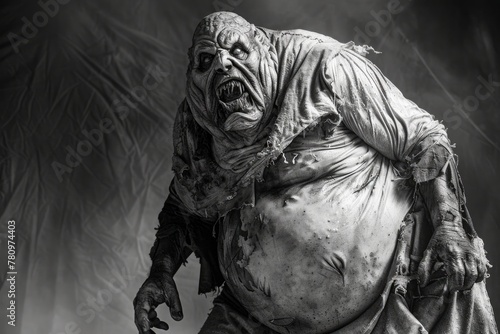 Monochrome Portrait of a Terrifying Fantasy Creature Snarling in the Shadows