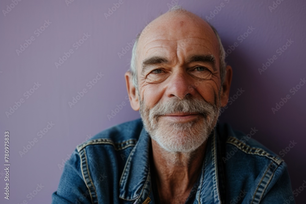 Portrait of an old man with a gray beard and mustache on a purple background Portrait of an old man with a gray beard and mustache on a purple background