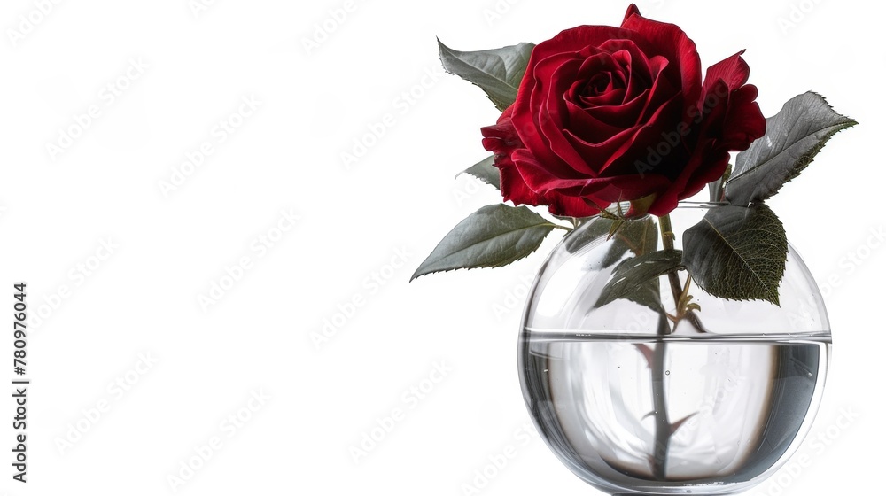 Fototapeta premium Red rose in clear vase with water