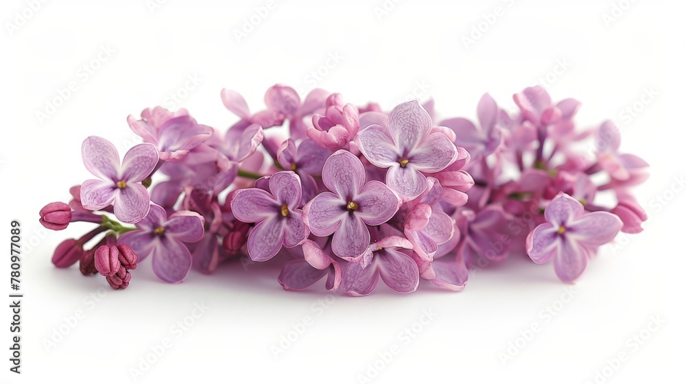 Purple blooms on white surface with white background