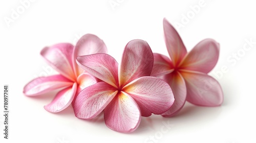 Three pink flowers on white surface