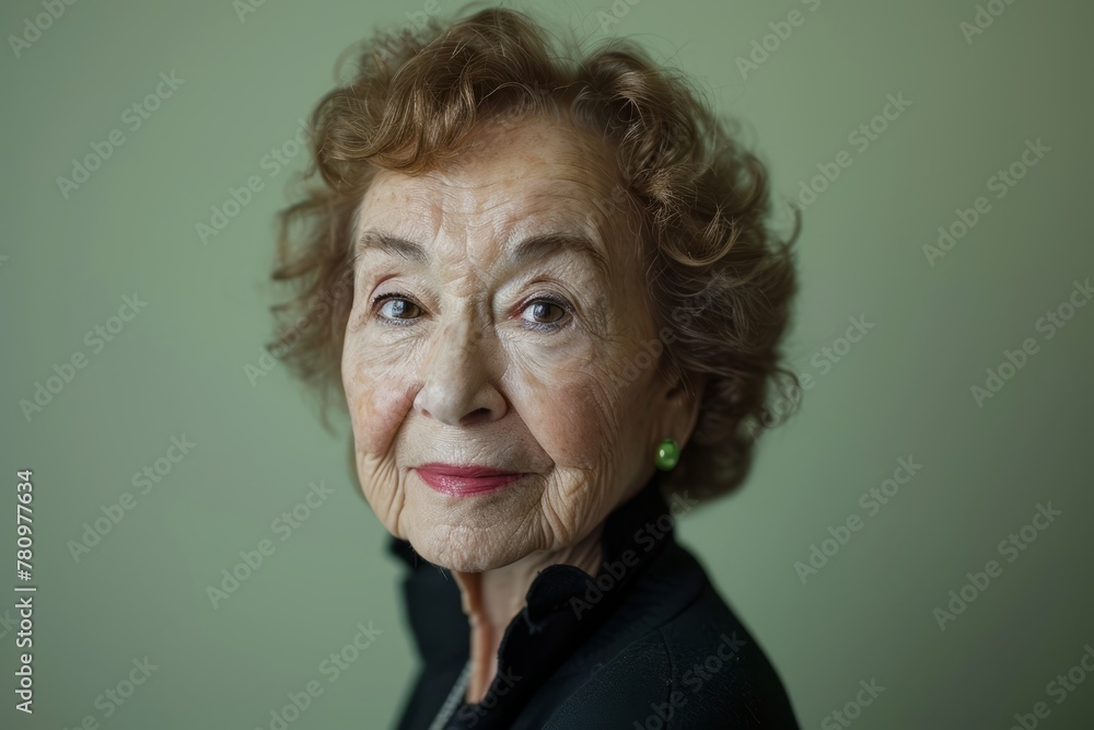 Portrait of an elderly woman with short hair on a green background Portrait of an elderly woman with short hair on a green background