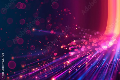 Futuristic abstract tech background with illuminated fiber optic network, global connectivity and quantum computing illustration