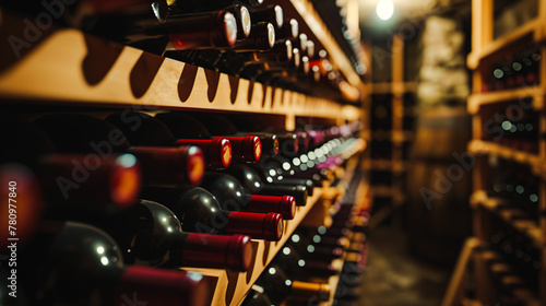 たくさんの瓶が並ぶワイン倉庫