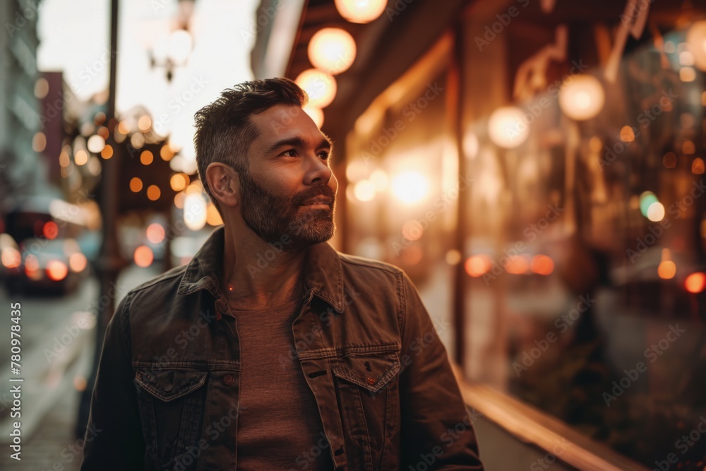 Portrait of a handsome young man with beard in the city. Portrait of a handsome young man with beard in the city.