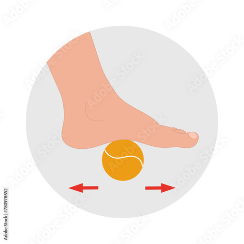 Special exercise for food deformation problem. Orthopedist Therapeutic and strengthening foot with tennis ball