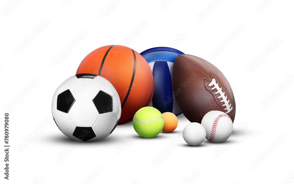 Fototapeta premium Collection of balls for different sport games isolated on white