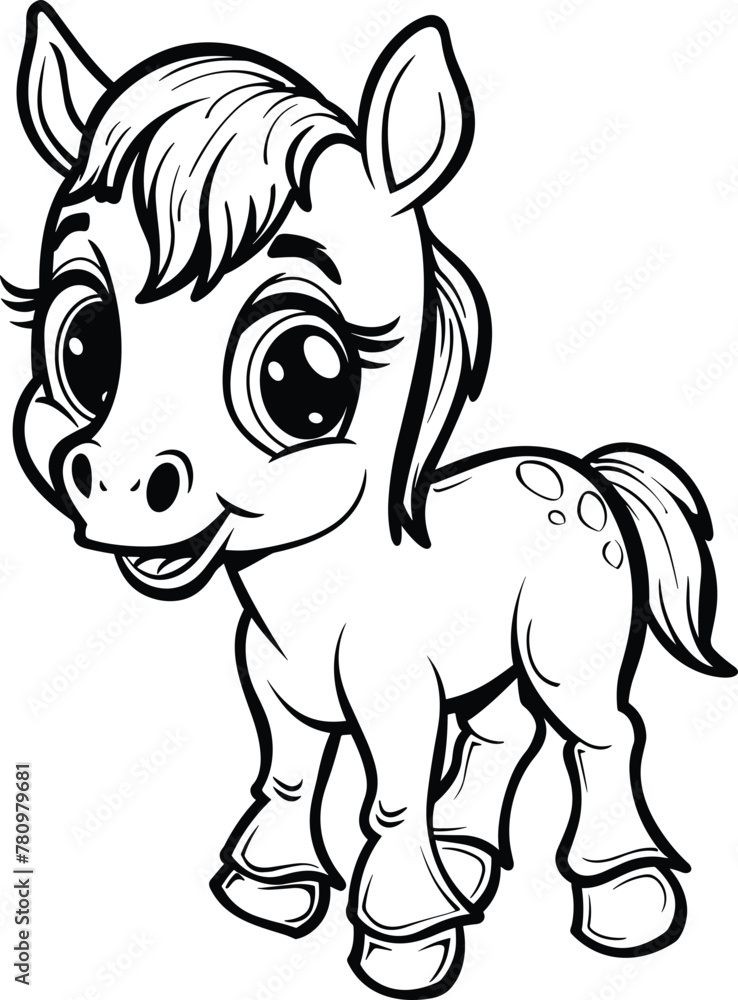 Fototapeta premium Cute Baby Horse Cartoon Style Thick Line , Coloring Pages Vector