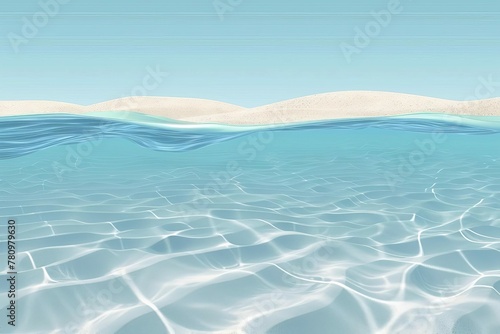 Underwater blue ocean swimming pool with sandy bottom, wide panoramic background illustration photo