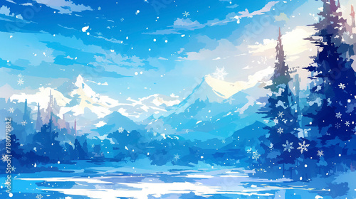 冬の雪山のある風景　Generative AI