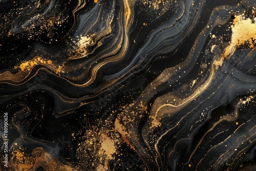 Black and Gold Abstract Marble Texture with Liquid Ink Paint Effect, Luxury Background