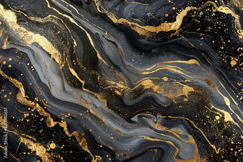 Black and Gold Abstract Marble Texture with Liquid Ink Paint Effect, Luxury Background