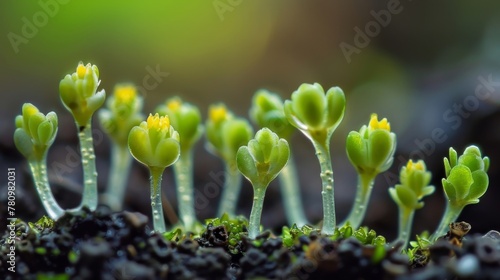 A of sporangias in various stages of development resembling tiny blossoming flowers.