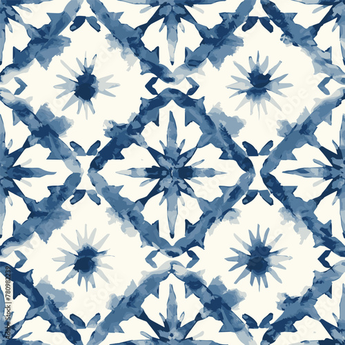 Seamless Repeat Shibori Indigo TieDye Hippie Batik Pattern Navy Indigo Ink Geometric Circles Stripes Dots Diamonds Flowers Exotic