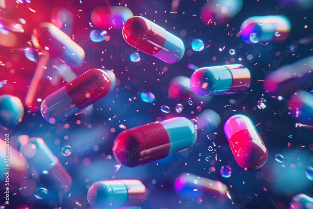 Levitating Capsules, Vivid Colors, Healthcare and Medicine Concept