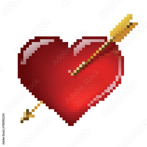 Red heart with arrow from vector pixel