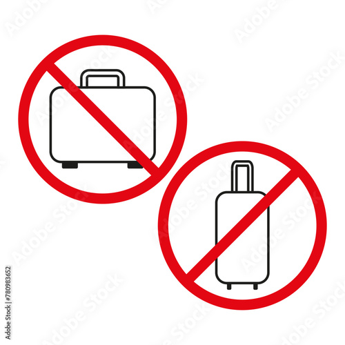 No luggage sign. Briefcase and suitcase forbidden. Travel restrictions symbol. Vector illustration. EPS 10.