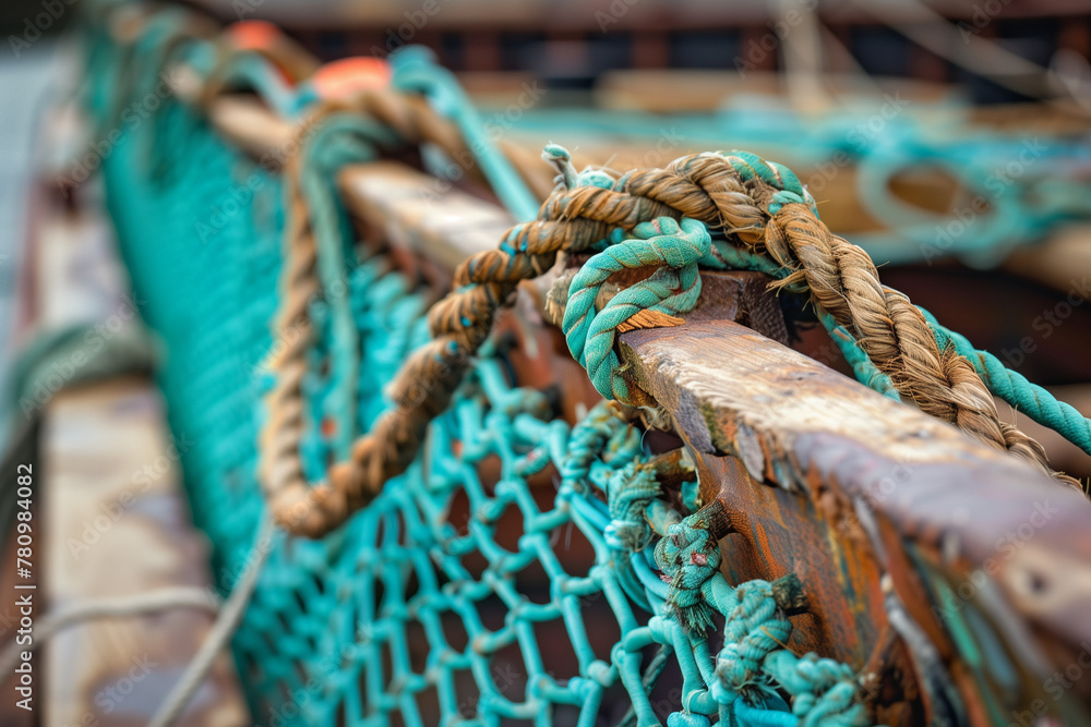 Close-up of Fishing Nets, Detailed Texture, Maritime Work
