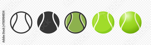 Flat Vector Tennis Ball Icon Set. Tennis Ball Design Template, Clipart for Sports Concepts, Competition Promotions, Advertisements, Graphics for a Tennis Event, Sports Content, Products, Logo